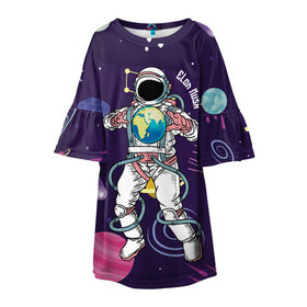 Детское платье 3D с принтом Elon Musk в Новосибирске, 100% полиэстер | прямой силуэт, чуть расширенный к низу. Круглая горловина, на рукавах — воланы | astronaut | celebrity | cosmonaut | cosmos | genius | gloves | planet | space | spacesuit | гений | знаменитость | космонавт | космос | перчатки | планета | скафандр