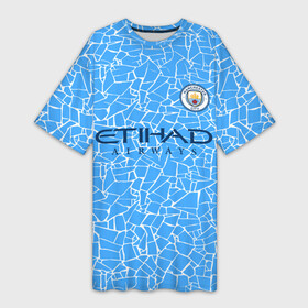 Платье-футболка 3D с принтом Manchester City 20 21 Home Kit в Новосибирске,  |  | champions | citi | city | fifa | football | manchester | soccer | uefa | world cup | англия | клуб | лига чемпионов | манчестер | сити | фифа | фк | форма | формы | футбол