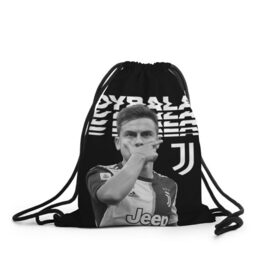 Рюкзак-мешок 3D с принтом Paulo Dybala в Новосибирске, 100% полиэстер | плотность ткани — 200 г/м2, размер — 35 х 45 см; лямки — толстые шнурки, застежка на шнуровке, без карманов и подкладки | Тематика изображения на принте: дибала | знаменитости | пауло дибала | футболист | ювентус