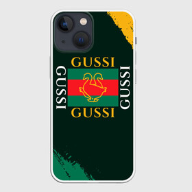 Чехол для iPhone 13 mini с принтом GUSSI   ГУСИ в Новосибирске,  |  | anti | antibrand | brand | fashion | gucci | gusi | gussi | logo | meme | memes | анти | антибренд | бренд | гуси | гуччи | забавные | лого | логотип | мем | мемы | мода | прикол | приколы | прикольные | символ