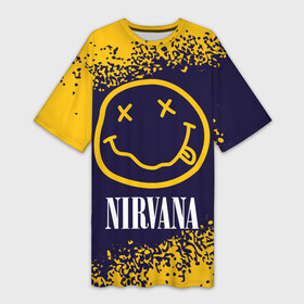 Платье-футболка 3D с принтом NIRVANA   НИРВАНА в Новосибирске,  |  | band | cobain | face | kurt | logo | music | nirvana | rock | rocknroll | группа | кобейн | курт | лого | логотип | музыка | музыкальная | нирвана | рожица | рок | рокнролл | символ