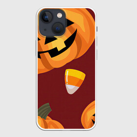 Чехол для iPhone 13 mini с принтом Сладкие хэллоуин в Новосибирске,  |  | арт | бардовый | красный | оранжевый | рисунок | сладости | сладость | тыква | тыквы