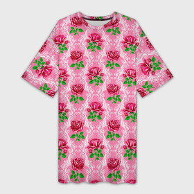 Платье-футболка 3D с принтом Декор из нежных роз в Новосибирске,  |  | fashion | flower pattern | girl | pink | roses | винтаж | винтажные | девушкам | зелень | лепестки | лето | листья | марта | нежные | пастельные | паттерн | пионы | подарок | природа | растения | ретро | роза | розы | узор