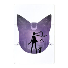 Магнитный плакат 2Х3 с принтом Лунный воен в Новосибирске, Полимерный материал с магнитным слоем | 6 деталей размером 9*9 см | арт | девушка | кот | кошка | луна | нео королева серенити | ночь | перевёрнутая луна | рисунок | сейлор мун | силуэт | усаги цукино | фиолетовый