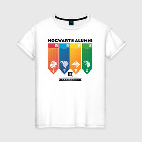 Женская футболка хлопок с принтом Hogwarts в Новосибирске, 100% хлопок | прямой крой, круглый вырез горловины, длина до линии бедер, слегка спущенное плечо | harry potter | hogwarts | vdzabma | гарри поттер | хогвартс