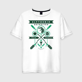 Женская футболка хлопок Oversize с принтом Slytherin Quidditch в Новосибирске, 100% хлопок | свободный крой, круглый ворот, спущенный рукав, длина до линии бедер
 | harry potter | quidditch | slytherin | vdzabma | гарри поттер | квиддич | слизерин