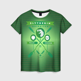 Женская футболка 3D с принтом Slytherin Quidditch Team в Новосибирске, 100% полиэфир ( синтетическое хлопкоподобное полотно) | прямой крой, круглый вырез горловины, длина до линии бедер | harry potter | quidditch | slytherin | vdzabma | гарри поттер | квиддич | слизерин