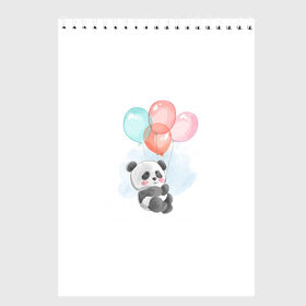 Скетчбук с принтом I`m Panda with balloons в Новосибирске, 100% бумага
 | 48 листов, плотность листов — 100 г/м2, плотность картонной обложки — 250 г/м2. Листы скреплены сверху удобной пружинной спиралью | Тематика изображения на принте: panda. | воздушные шары | панда | пандочка