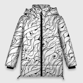 Женская зимняя куртка 3D с принтом Черно-белые узоры в Новосибирске, верх — 100% полиэстер; подкладка — 100% полиэстер; утеплитель — 100% полиэстер | длина ниже бедра, силуэт Оверсайз. Есть воротник-стойка, отстегивающийся капюшон и ветрозащитная планка. 

Боковые карманы с листочкой на кнопках и внутренний карман на молнии | abstract | art | pattern | абстракционизм | абстракция | аниме | арт | брызги | волны | восточный | граффити | змеи | инь янь | искусство | кружево | линии | море | паттерн | текстура | тучи | узор | хавитки | черви