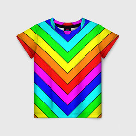 Детская футболка 3D с принтом Rainbow Stripes в Новосибирске, 100% гипоаллергенный полиэфир | прямой крой, круглый вырез горловины, длина до линии бедер, чуть спущенное плечо, ткань немного тянется | geometry | gradient | neon | геометрические | градиент | детям | кислота | кислотный | конус | красочный | линии | неоновые | пирамида | полоска | полосы | радуга | радужный | разноцветные | сочный | треугольники