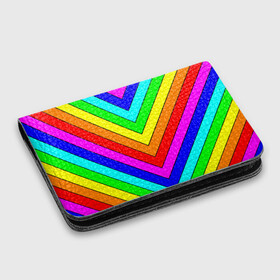 Картхолдер с принтом с принтом Rainbow Stripes в Новосибирске, натуральная матовая кожа | размер 7,3 х 10 см; кардхолдер имеет 4 кармана для карт; | geometry | gradient | neon | геометрические | градиент | детям | кислота | кислотный | конус | красочный | линии | неоновые | пирамида | полоска | полосы | радуга | радужный | разноцветные | сочный | треугольники