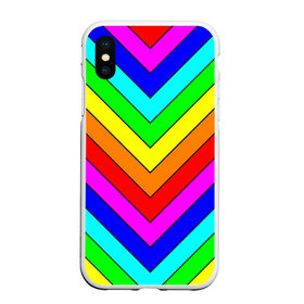 Чехол для iPhone XS Max матовый с принтом Rainbow Stripes в Новосибирске, Силикон | Область печати: задняя сторона чехла, без боковых панелей | geometry | gradient | neon | геометрические | градиент | детям | кислота | кислотный | конус | красочный | линии | неоновые | пирамида | полоска | полосы | радуга | радужный | разноцветные | сочный | треугольники