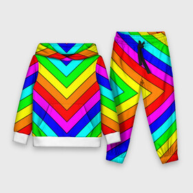 Детский костюм 3D (с толстовкой) с принтом Rainbow Stripes в Новосибирске,  |  | geometry | gradient | neon | геометрические | градиент | детям | кислота | кислотный | конус | красочный | линии | неоновые | пирамида | полоска | полосы | радуга | радужный | разноцветные | сочный | треугольники