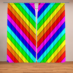 Фотошторы с принтом Rainbow Stripes в Новосибирске, Блэкаут (светозащита 90%) / Габардин (светозащита 40% | 2 полотна шириной по 145 см; Высота 200-300 см; Крепление: шторная лента (на крючки); | geometry | gradient | neon | геометрические | градиент | детям | кислота | кислотный | конус | красочный | линии | неоновые | пирамида | полоска | полосы | радуга | радужный | разноцветные | сочный | треугольники