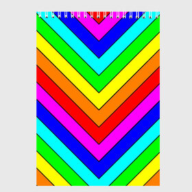 Скетчбук с принтом Rainbow Stripes в Новосибирске, 100% бумага
 | 48 листов, плотность листов — 100 г/м2, плотность картонной обложки — 250 г/м2. Листы скреплены сверху удобной пружинной спиралью | geometry | gradient | neon | геометрические | градиент | детям | кислота | кислотный | конус | красочный | линии | неоновые | пирамида | полоска | полосы | радуга | радужный | разноцветные | сочный | треугольники