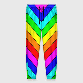 Женские брюки 3D с принтом Rainbow Stripes в Новосибирске, полиэстер 100% | прямой крой, два кармана без застежек по бокам, с мягкой трикотажной резинкой на поясе и по низу штанин. В поясе для дополнительного комфорта — широкие завязки | Тематика изображения на принте: geometry | gradient | neon | геометрические | градиент | детям | кислота | кислотный | конус | красочный | линии | неоновые | пирамида | полоска | полосы | радуга | радужный | разноцветные | сочный | треугольники