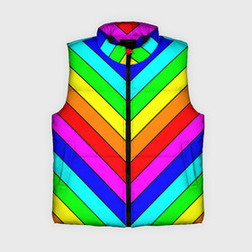 Женский жилет утепленный 3D с принтом Rainbow Stripes в Новосибирске,  |  | geometry | gradient | neon | геометрические | градиент | детям | кислота | кислотный | конус | красочный | линии | неоновые | пирамида | полоска | полосы | радуга | радужный | разноцветные | сочный | треугольники