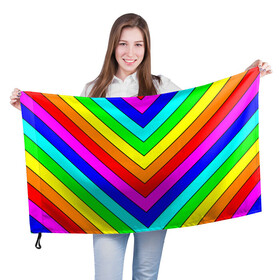 Флаг 3D с принтом Rainbow Stripes в Новосибирске, 100% полиэстер | плотность ткани — 95 г/м2, размер — 67 х 109 см. Принт наносится с одной стороны | geometry | gradient | neon | геометрические | градиент | детям | кислота | кислотный | конус | красочный | линии | неоновые | пирамида | полоска | полосы | радуга | радужный | разноцветные | сочный | треугольники