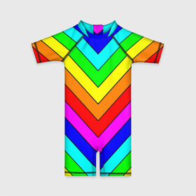 Детский купальный костюм 3D с принтом Rainbow Stripes в Новосибирске, Полиэстер 85%, Спандекс 15% | застежка на молнии на спине | geometry | gradient | neon | геометрические | градиент | детям | кислота | кислотный | конус | красочный | линии | неоновые | пирамида | полоска | полосы | радуга | радужный | разноцветные | сочный | треугольники