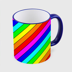Кружка с полной запечаткой с принтом Rainbow Stripes в Новосибирске, керамика | ёмкость 330 мл | geometry | gradient | neon | геометрические | градиент | детям | кислота | кислотный | конус | красочный | линии | неоновые | пирамида | полоска | полосы | радуга | радужный | разноцветные | сочный | треугольники