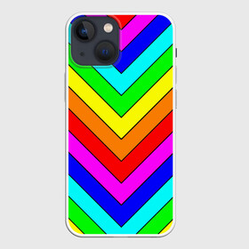 Чехол для iPhone 13 mini с принтом Rainbow Stripes в Новосибирске,  |  | geometry | gradient | neon | геометрические | градиент | детям | кислота | кислотный | конус | красочный | линии | неоновые | пирамида | полоска | полосы | радуга | радужный | разноцветные | сочный | треугольники