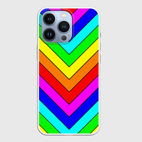 Чехол для iPhone 13 Pro с принтом Rainbow Stripes в Новосибирске,  |  | geometry | gradient | neon | геометрические | градиент | детям | кислота | кислотный | конус | красочный | линии | неоновые | пирамида | полоска | полосы | радуга | радужный | разноцветные | сочный | треугольники