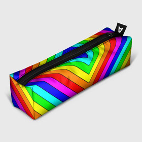 Пенал 3D с принтом Rainbow Stripes в Новосибирске, 100% полиэстер | плотная ткань, застежка на молнии | Тематика изображения на принте: geometry | gradient | neon | геометрические | градиент | детям | кислота | кислотный | конус | красочный | линии | неоновые | пирамида | полоска | полосы | радуга | радужный | разноцветные | сочный | треугольники