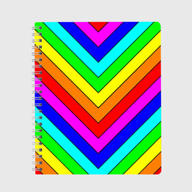 Тетрадь с принтом Rainbow Stripes в Новосибирске, 100% бумага | 48 листов, плотность листов — 60 г/м2, плотность картонной обложки — 250 г/м2. Листы скреплены сбоку удобной пружинной спиралью. Уголки страниц и обложки скругленные. Цвет линий — светло-серый
 | Тематика изображения на принте: geometry | gradient | neon | геометрические | градиент | детям | кислота | кислотный | конус | красочный | линии | неоновые | пирамида | полоска | полосы | радуга | радужный | разноцветные | сочный | треугольники