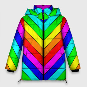 Женская зимняя куртка 3D с принтом Rainbow Stripes в Новосибирске, верх — 100% полиэстер; подкладка — 100% полиэстер; утеплитель — 100% полиэстер | длина ниже бедра, силуэт Оверсайз. Есть воротник-стойка, отстегивающийся капюшон и ветрозащитная планка. 

Боковые карманы с листочкой на кнопках и внутренний карман на молнии | geometry | gradient | neon | геометрические | градиент | детям | кислота | кислотный | конус | красочный | линии | неоновые | пирамида | полоска | полосы | радуга | радужный | разноцветные | сочный | треугольники