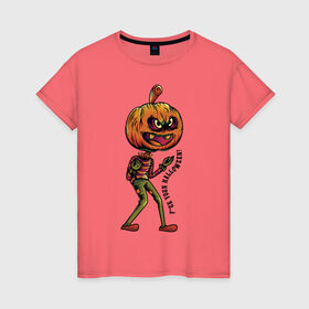 Женская футболка хлопок с принтом Halloween в Новосибирске, 100% хлопок | прямой крой, круглый вырез горловины, длина до линии бедер, слегка спущенное плечо | eyes | halloween | jaw | phrase | pumpkin | пасть | фраза | хэллоуин