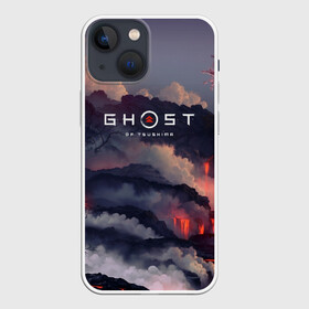 Чехол для iPhone 13 mini с принтом Ghost of Tsushima в Новосибирске,  |  | Тематика изображения на принте: ghost of tsushima | игра | лава | облака | природа | рисунок | япония