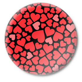 Значок с принтом Сердца в Новосибирске,  металл | круглая форма, металлическая застежка в виде булавки | i love you | love | любовь | сердечки | сердца | чувства | я тебя люблю