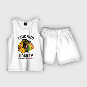 Детская пижама с шортами хлопок с принтом CHICAGO BLACKHAWKS NHL в Новосибирске,  |  | blackhawks | ccm | chicago | hockey | nhl | sport | usa | блэкхоукс | индеец | нхл | спорт | сша | хоккей | чикаго