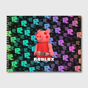 Альбом для рисования с принтом ROBLOX PIGGY - СВИНКА ПИГГИ в Новосибирске, 100% бумага
 | матовая бумага, плотность 200 мг. | Тематика изображения на принте: pig | piggy | roblox | игра | компьютерная игра | логотип | онлайн | онлайн игра | пигги | поросенок | роблакс | роблокс | свинка | свинья