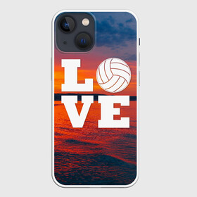 Чехол для iPhone 13 mini с принтом LOVE Volleyball в Новосибирске,  |  | beach | i love | live | love | voleybal | volleyball | волебол | волейбол | волейболист | волейболистка | воллейбол | пляжный | я люблю