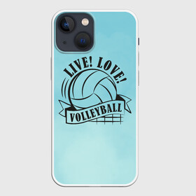 Чехол для iPhone 13 mini с принтом LIVE LOVE VOLLEYBALL в Новосибирске,  |  | beach | live | love | voleybal | volleyball | волебол | волейбол | волейболист | волейболистка | воллейбол | пляжный | я люблю