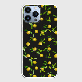 Чехол для iPhone 13 Pro Max с принтом Лимончики на черном в Новосибирске,  |  | citrus | fruit | lemon | lemon flowers | lemons | print | лимон | лимончики | лимоны | принт | фрукты | цветы лимона | цитрусовые