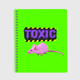 Тетрадь с принтом Toxic в Новосибирске, 100% бумага | 48 листов, плотность листов — 60 г/м2, плотность картонной обложки — 250 г/м2. Листы скреплены сбоку удобной пружинной спиралью. Уголки страниц и обложки скругленные. Цвет линий — светло-серый
 | Тематика изображения на принте: animals | rat | toxic | животные | крыса | токсик