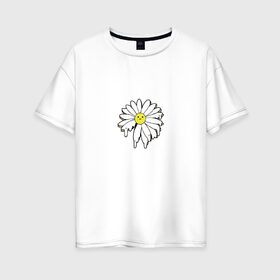 Женская футболка хлопок Oversize с принтом Ромашка в Новосибирске, 100% хлопок | свободный крой, круглый ворот, спущенный рукав, длина до линии бедер
 | голова | краска | растение | ромашка | смайлик | улыбка | цветок