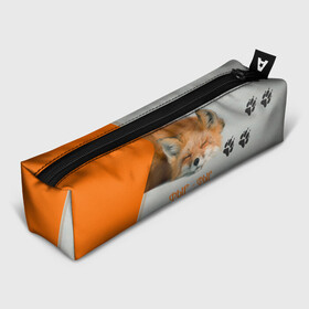 Пенал 3D с принтом Фыр-Фыр в Новосибирске, 100% полиэстер | плотная ткань, застежка на молнии | животное | лиса | оранжевый | след | спит