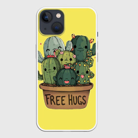 Чехол для iPhone 13 с принтом free hugs в Новосибирске,  |  | Тематика изображения на принте: free hugs | бесплатные обнимашки | кактус | кактусы | колючий кактус | милые кактусы | обнимашки