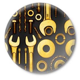 Значок с принтом КЛЮЧ ГАЙКА в Новосибирске,  металл | круглая форма, металлическая застежка в виде булавки | автослесарь | гаечный ключ | гайка | ключ