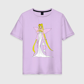 Женская футболка хлопок Oversize с принтом Sailor Moon Серенити в Новосибирске, 100% хлопок | свободный крой, круглый ворот, спущенный рукав, длина до линии бедер
 | bunny | luna | princess | serenity | stars | usagi | wings | ангел | волосы | девушка | детям | звездная | звезды | королева | корона | крылья | луна | любовь | малышка | марс | радуга | сейлор мун | токио | усаги цукино | школьные 