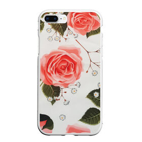 Чехол для iPhone 7Plus/8 Plus матовый с принтом Нежные розы в Новосибирске, Силикон | Область печати: задняя сторона чехла, без боковых панелей | арт | белый | зеленый | красная роза | красные розы | красный | рисунок | роза | розовая роза | розовые розы | розовый | розы | цветок | цветы