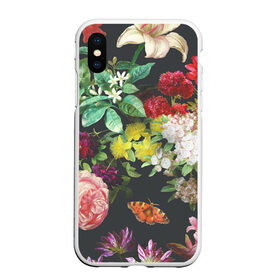 Чехол для iPhone XS Max матовый с принтом Цветы в Новосибирске, Силикон | Область печати: задняя сторона чехла, без боковых панелей | арт | бабочка | бабочки | белая лилия | белый | желтый | зеленый | картина | краски | красный | лилии | лилия | рисунок | рисунок красками | роза | розовая роза | розовый | розы | тёмный | фиолетовый