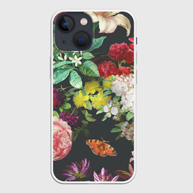 Чехол для iPhone 13 mini с принтом Цветы в Новосибирске,  |  | арт | бабочка | бабочки | белая лилия | белый | желтый | зеленый | картина | краски | красный | лилии | лилия | рисунок | рисунок красками | роза | розовая роза | розовый | розы | тёмный | фиолетовый