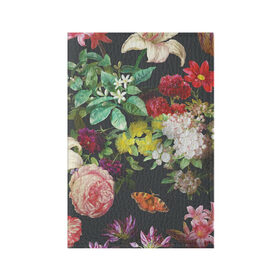 Обложка для паспорта матовая кожа с принтом Цветы в Новосибирске, натуральная матовая кожа | размер 19,3 х 13,7 см; прозрачные пластиковые крепления | арт | бабочка | бабочки | белая лилия | белый | желтый | зеленый | картина | краски | красный | лилии | лилия | рисунок | рисунок красками | роза | розовая роза | розовый | розы | тёмный | фиолетовый
