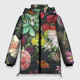 Женская зимняя куртка 3D с принтом Цветы в Новосибирске, верх — 100% полиэстер; подкладка — 100% полиэстер; утеплитель — 100% полиэстер | длина ниже бедра, силуэт Оверсайз. Есть воротник-стойка, отстегивающийся капюшон и ветрозащитная планка. 

Боковые карманы с листочкой на кнопках и внутренний карман на молнии | Тематика изображения на принте: арт | бабочка | бабочки | белая лилия | белый | желтый | зеленый | картина | краски | красный | лилии | лилия | рисунок | рисунок красками | роза | розовая роза | розовый | розы | тёмный | фиолетовый