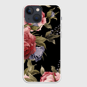 Чехол для iPhone 13 mini с принтом Цветы в Новосибирске,  |  | арт | бутон | бутоны | зеленый | картина | рисунок | рисунок красками | розовый | темный | фиолетовый | чёрный
