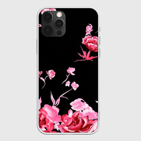 Чехол для iPhone 12 Pro Max с принтом Яркие розы в Новосибирске, Силикон |  | арт | рисунок | роза | розовая роза | розовые розы | розовый | розы | тёмный | цветы | чёрный